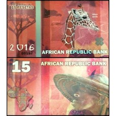 African Republic Bank 15 Pesetas 2017 Fe Girafa Fantasia 