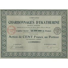 Apólice France França Cie des Charbonnages D' Ekatherine 1929