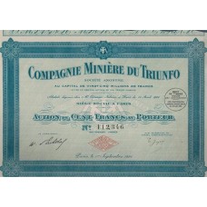 Apólice México Compagnie Miniere du Triunfo Mining 1924