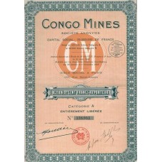 Apólice Congo Mines  100 Francs 1929 Full Coupons