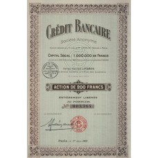 Apólice France França Crédit Bancaire 200 Francs Paris 1931