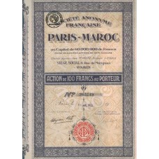 Apólice Morocco Marrocos Société Anonyme Française Paris Maroc 1929