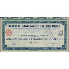 Apólice Madagascar Société Malgache de Cultures 1927