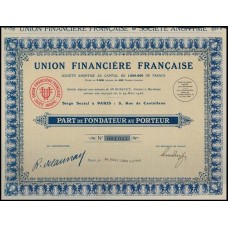 Apólice France França Union Financiere Française Paris March 1926