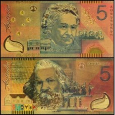 Austrália AU-8c Fe 5 Dollars Folheada a Ouro 24k Fantasia 