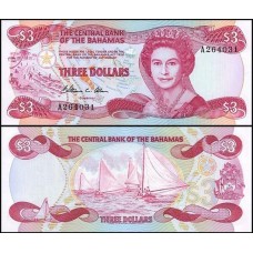 Bahamas P-44a Fe 3 Dollars L.1974 (1984) Rainha