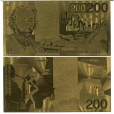 Belgium Bélgica 200 Francs Folheada a Ouro 24k Fantasia