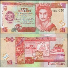 Belize P-67e Fe 5 Dollars 2011 Rainha