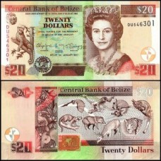 Belize P-69f Fe 20 Dollars 2017 Rainha