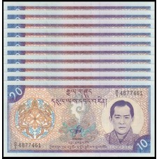 Bhutan Butão P-22 Fe 10 Ngultrum ND (2000) Lote C/10 Cédulas