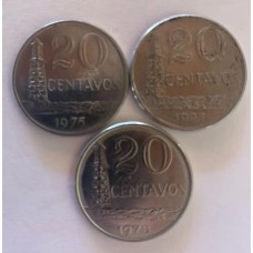 Brasil Lote 3 Moedas # 20 Centavos 1975/7/8 Sob (533)