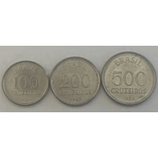 Brasil 100+200+500 Cruzeiros 1986 3 Moedas (655)