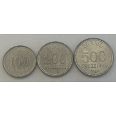 Brasil 100+200+500 Cruzeiros 1986 3 Moedas (670)