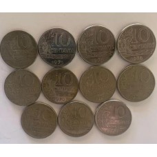 Brasil Lote 11 Moedas 10 Centavos Circuladas (510)