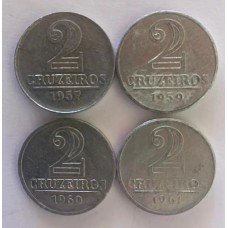 Brasil Lote 4 Moedas Diferentes 2 Cruzeiros (526)