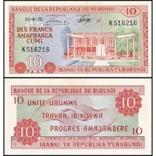 Burundi P-20b Fe 10 Francs 1970