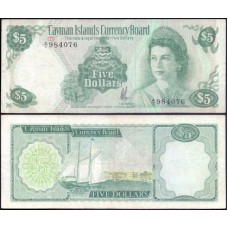 Cayman Islands Ilhas Caimã P-6a Mbc 5 Dollars 1974 Rainha