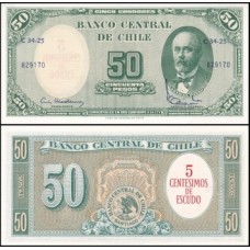 Chile P-126b.1 Fe 5 Centesimos On 50 Pesos ND (1960-61)