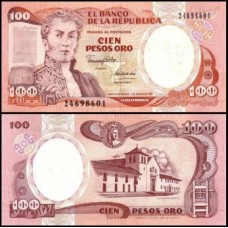 Colômbia P-426Aa Fe 100 Pesos Oro 1991 Impressor IBB Antonio Nariño