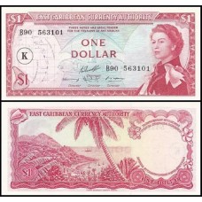 E C S Caribe P-13k Fe 1 Dollar ND (1965) São Cristóvão Rainha