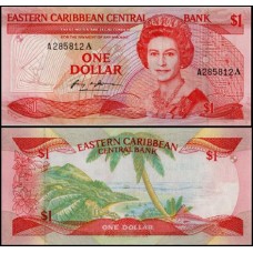 E C S Caribe P-17a Fe 1 Dollar ND (1985-88) Antígua Rainha