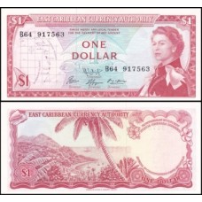 E C S Caribe P-13f.1 S/Fe 1 Dollar ND (1965) Rainha