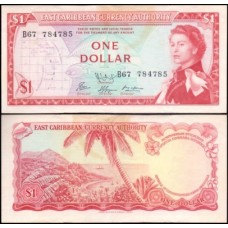 E C S Caribe P-13f.1 Sob 1 Dollar ND (1965) Rainha