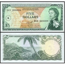 E C S Caribe P-14i Fe 5 Dollars 1965 Antígua Rainha