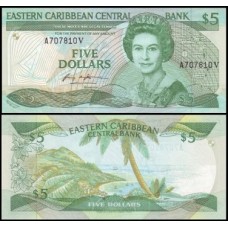 E C S Caribe P-18v Fe 5 Dollars 1986) São Vicente Rainha