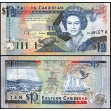 E C S Caribe P-27a Fe 10 Dollars ND (1993) Antígua Rainha