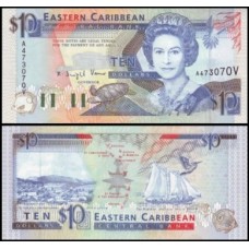 E C S Caribe P-27v Fe 10 Dollars 1993 São Vicente Rainha