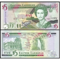 E C S Caribe P-31v Fe 5 Dollars 1994 São Vicente Rainha