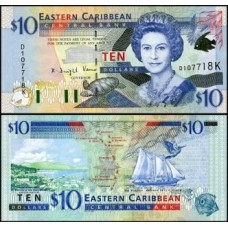 E C S Caribe P-38k Fe 10 Dollars ND (2000) São Cristóvão Rainha