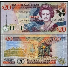 E C S Caribe P-39d Fe 20 Dollars 2000 Dominica Rainha