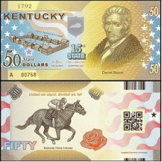 Usa Estados Unidos 50 Dollars 15st State Kentucky Polímero Fantasia