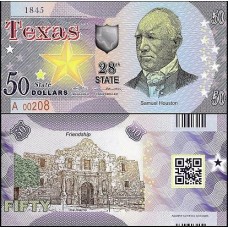 Usa Estados Unidos 50 Dollars 28st State Texas Polímero Fantasia