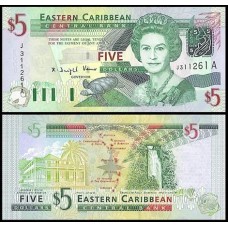 E C S Caribe P-42a Fe 5 Dollars ND (2003) Antígua Rainha