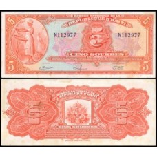 Haiti P-187a Sob 5 Gourdes 1964