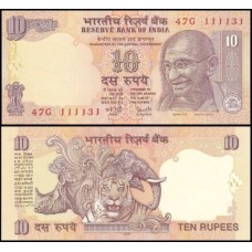 Índia P-95j Fe 10 Rupees 2008 Letra A Gandhi 