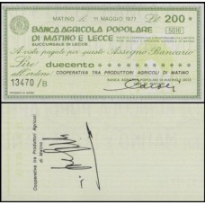 Italy Itália 200 Lire Fe Banca Agr Pop Matino & Lecce (74)