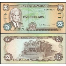 Jamaica P-70d.1 Fe 5 Dollars 1991