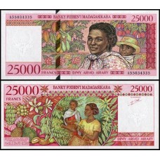 Madagascar P-82 Fe 25.000 Francs = 5.000 Ariary ND (1998)