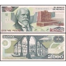 México P-86b.5 Fe 2.000 Pesos 1987 Justo Sierra Mendez - Série CN