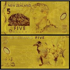 New Zealand Nova Zelândia NZ-1 Fe 5 Dollars Folheada a Ouro 24k Fantasia