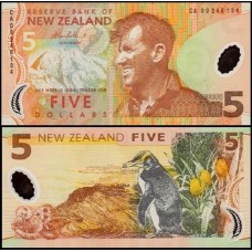 New Zealand Nova Zelândia P-185b.5 Fe 5 Dollars 2009 Edmund Hillary Polímero