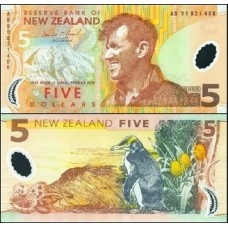 New Zealand Nova Zelândia P-185a Fe 5 Dollars 1999 Edmund Hillary Polímero