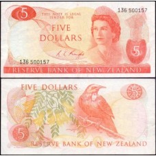 New Zealand Nova Zelândia P-165c Sob 5 Dollars ND (1975) Rainha