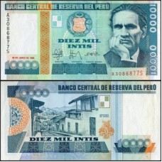 Peru P-140 Fe 10.000 Intis 1988 César Vallejo