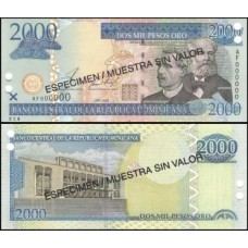 República Dominicana P-174as Fe 2.000 Pesos Oro 2002 Spécimen