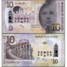 Scotland Escócia P-131a Fe 10 Pounds 2016 Bank of Scotland Polímero